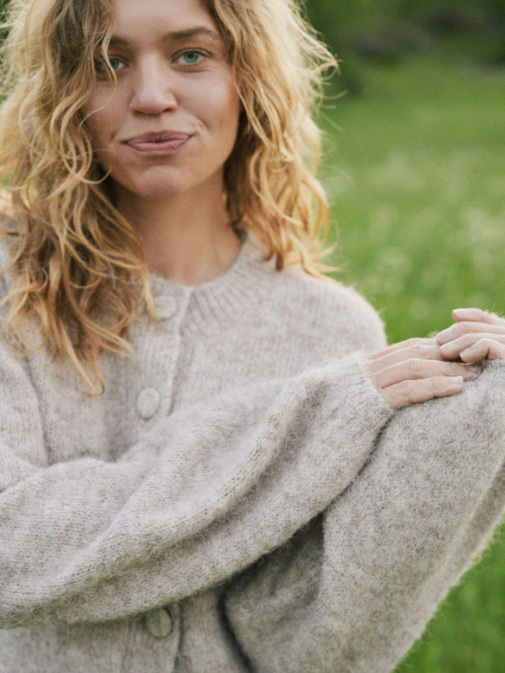 Gio Fluffy Knit Cardigan Beige Melange