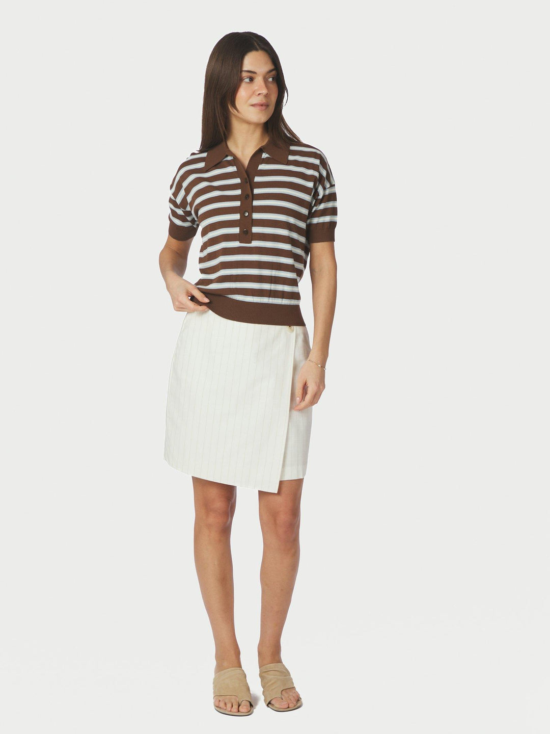 Emira Knit Polo Top Dark Brown