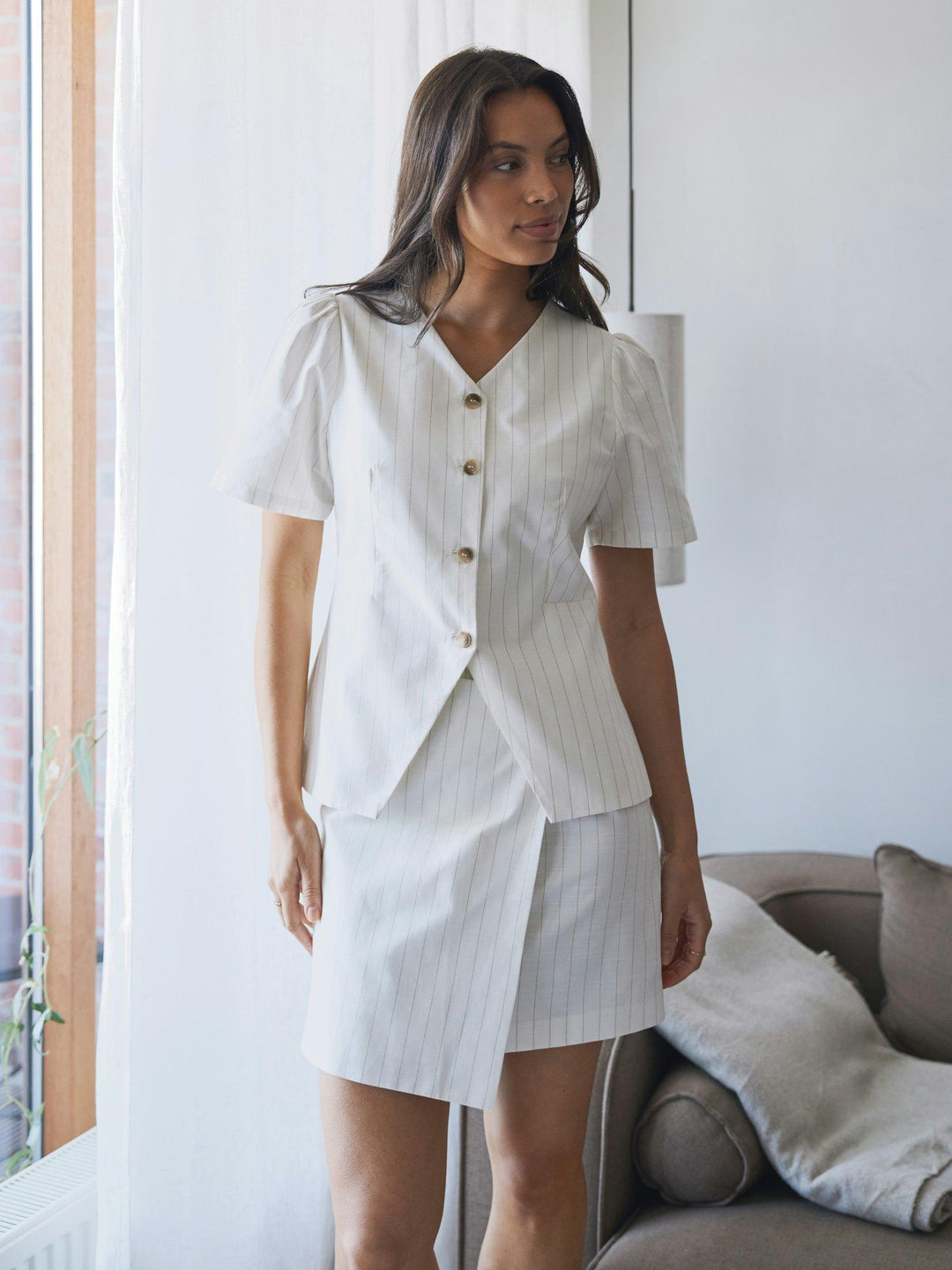 Jules Summer Stripe Blouse Taupe Stripe