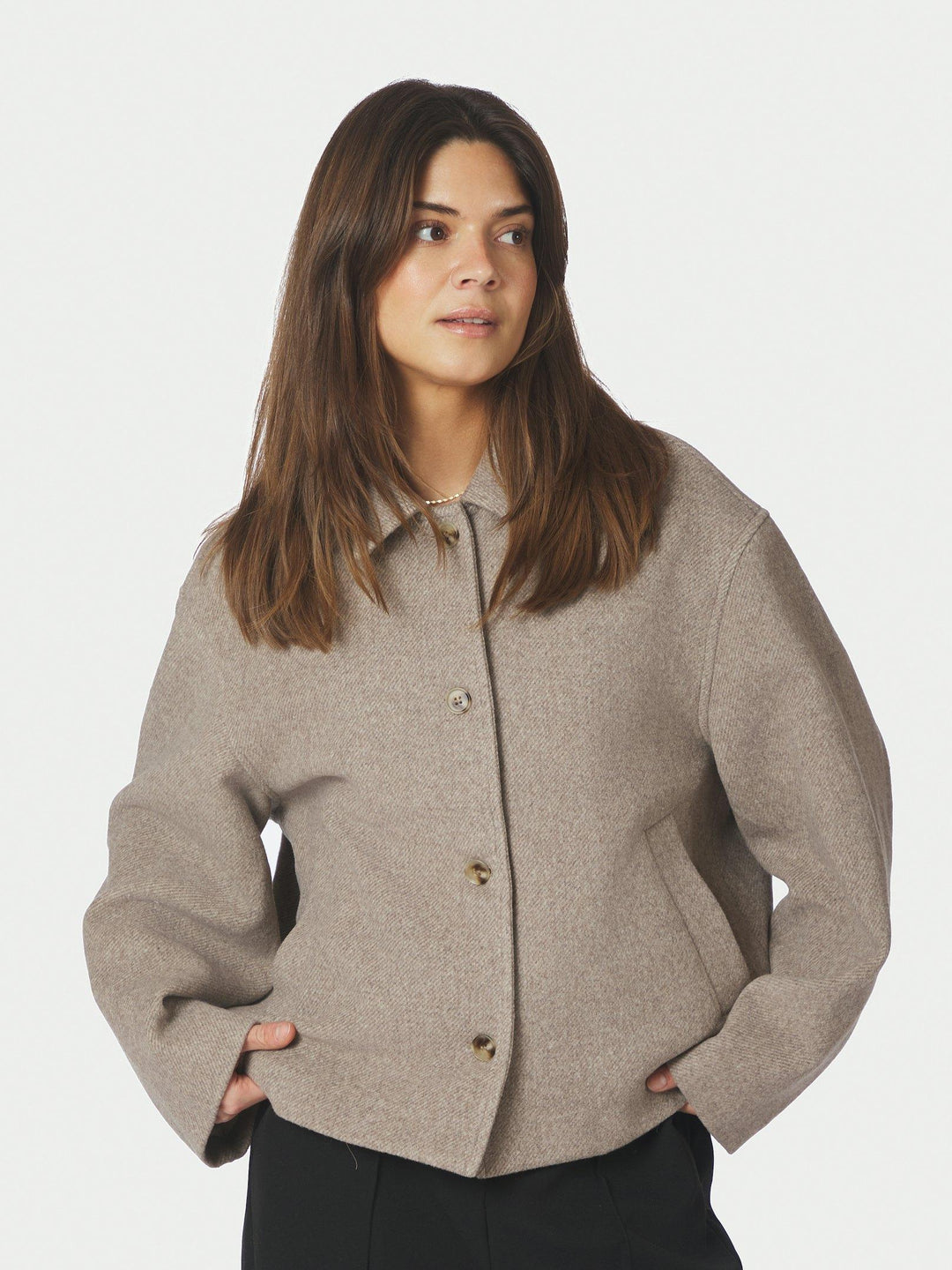 Hamra Herringbone Twill Jacket Beige Melange