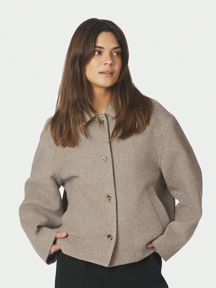 Hamra Herringbone Twill Jacket Beige Melange