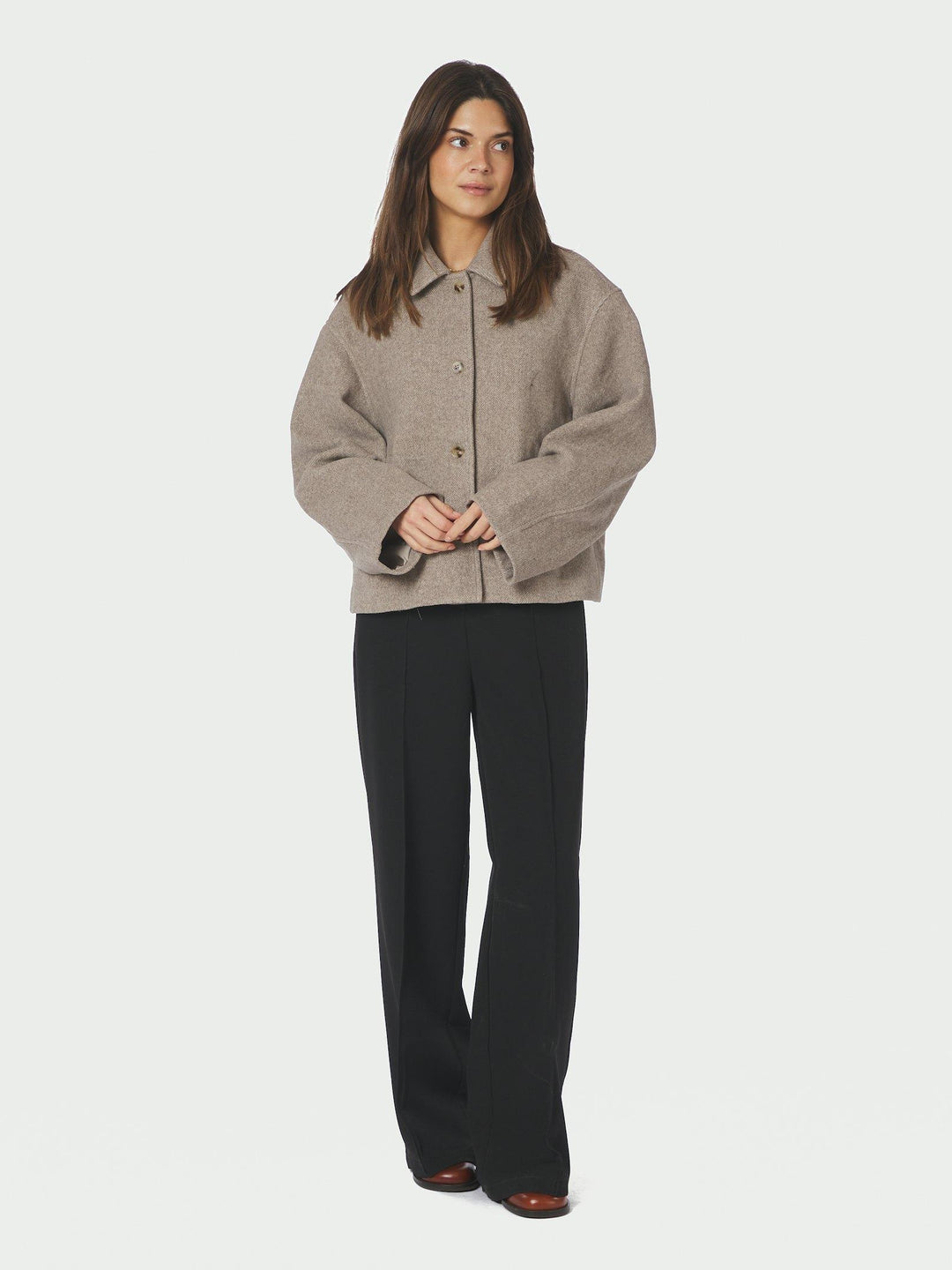 Hamra Herringbone Twill Jacket Beige Melange