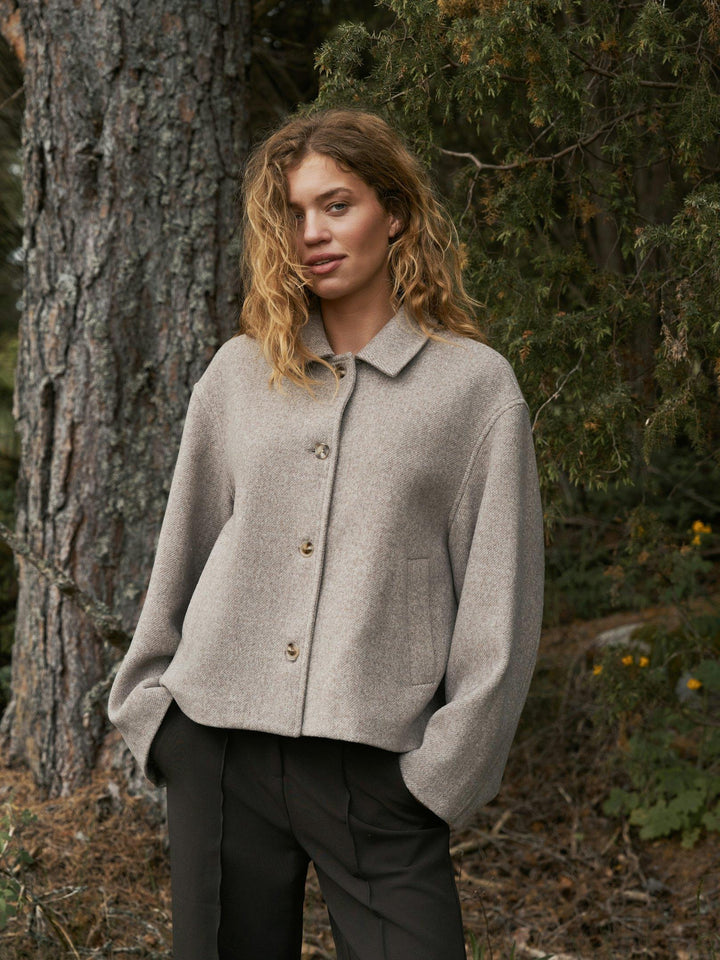 Hamra Herringbone Twill Jacket Beige Melange