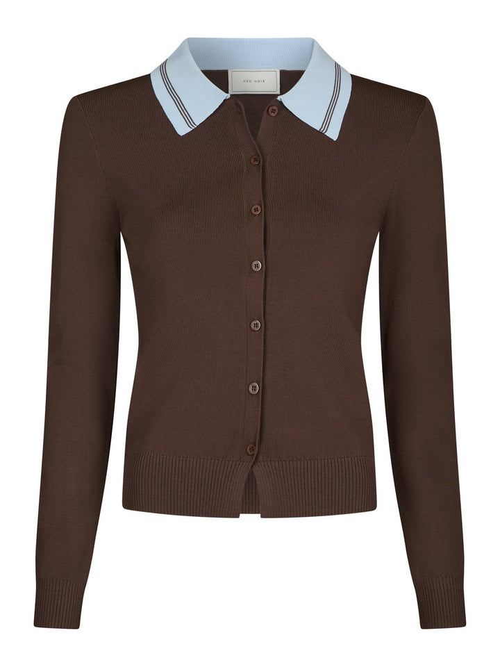 Filiana Contrast Polo Blouse Brown