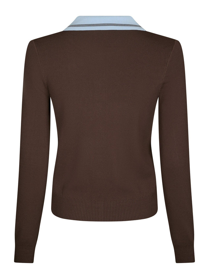 Filiana Contrast Polo Blouse Brown