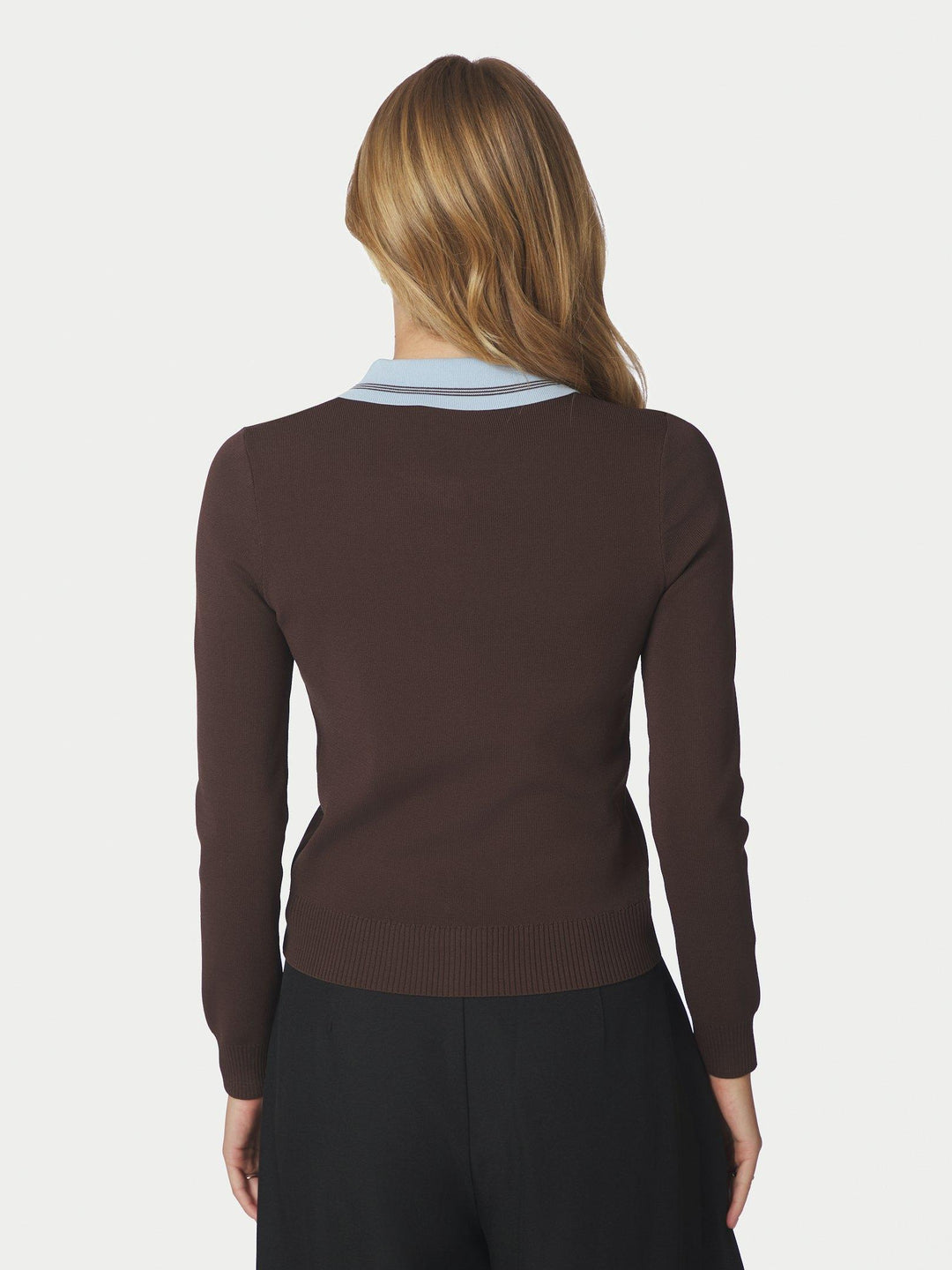 Filiana Contrast Polo Blouse Brown