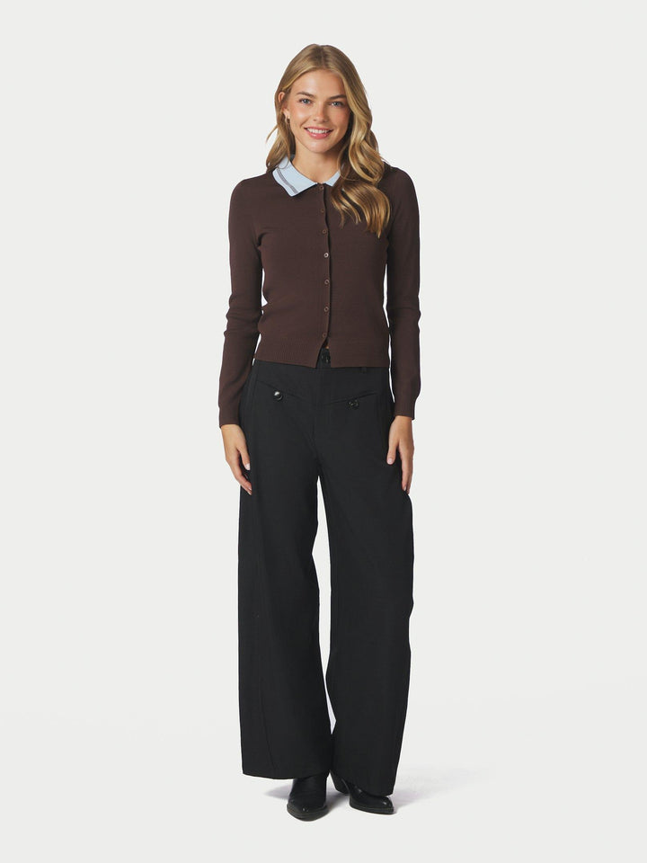 Filiana Contrast Polo Blouse Brown
