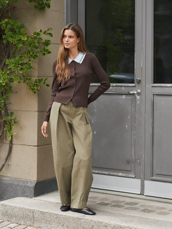 Filiana Contrast Polo Blouse Brown