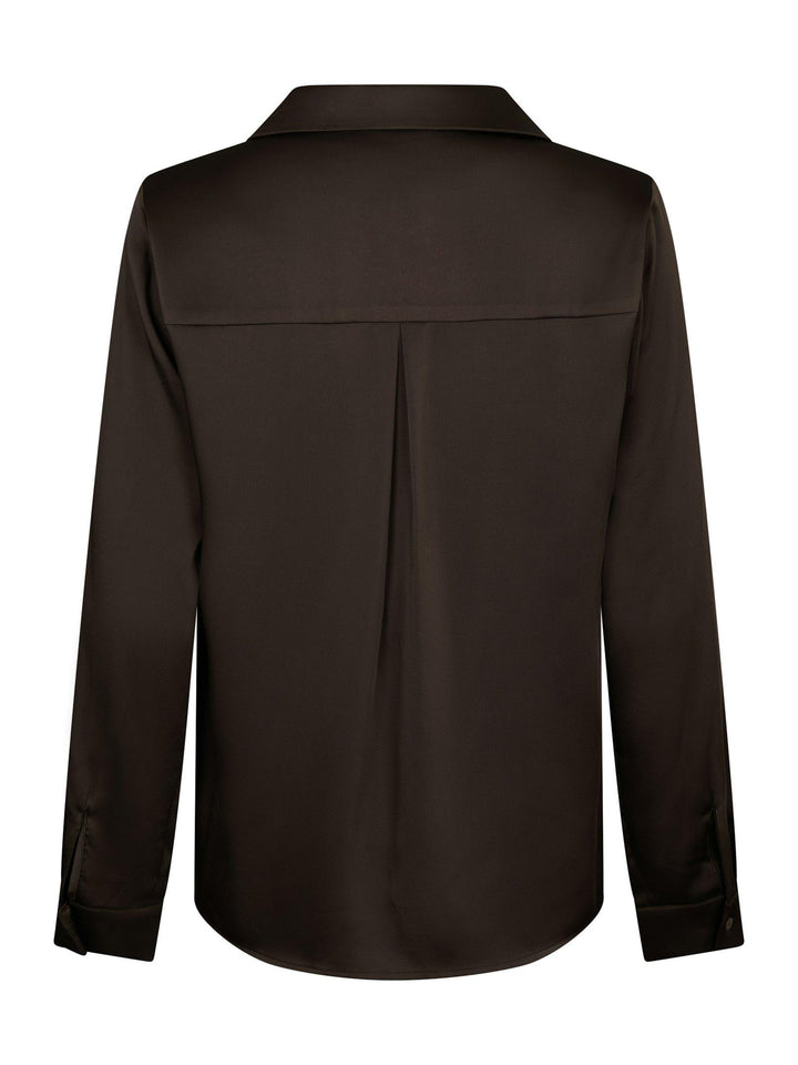 Hazelle Drapy Satin Shirt Dark Brown
