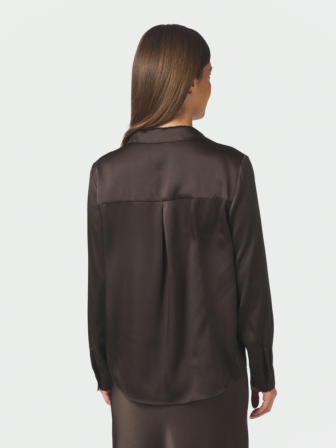 Hazelle Drapy Satin Shirt Dark Brown