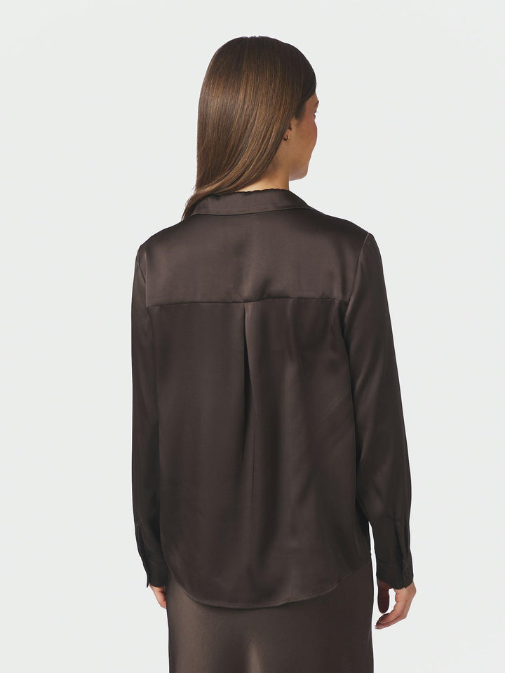 Hazelle Drapy Satin Shirt Dark Brown