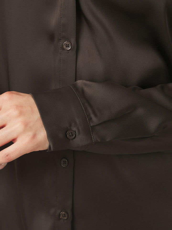 Hazelle Drapy Satin Shirt Dark Brown