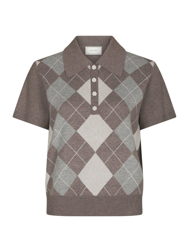 Gia Check Knit Blouse Dark Taupe