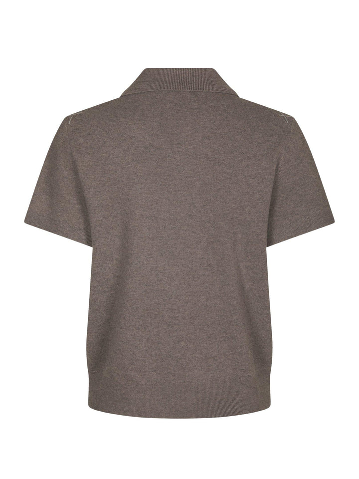Gia Check Knit Blouse Dark Taupe