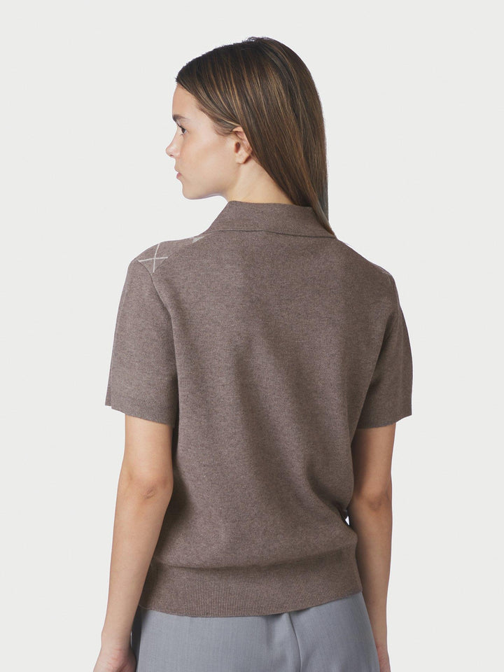 Gia Check Knit Blouse Dark Taupe