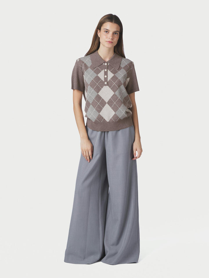 Gia Check Knit Blouse Dark Taupe