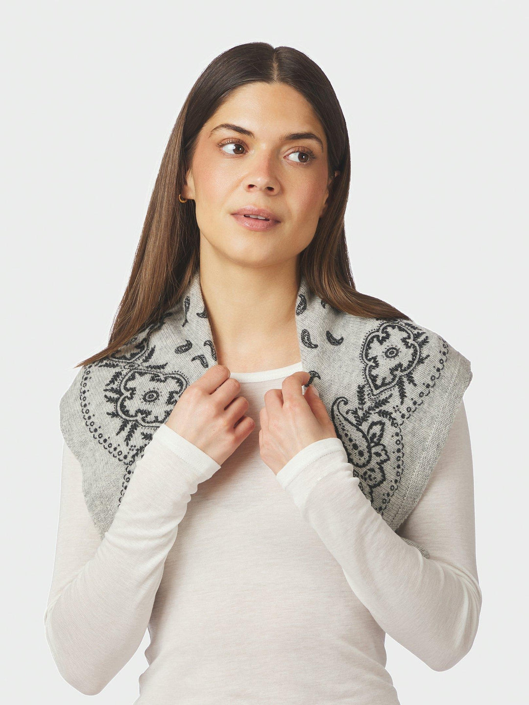 Adelina Paisley Knit Scarf Grey Melange