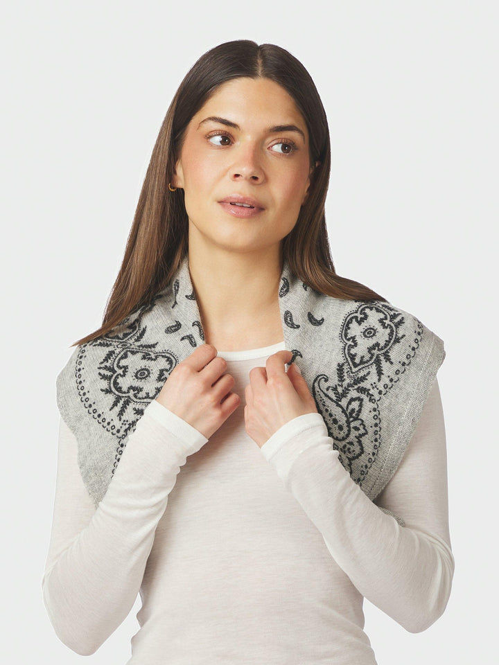 Adelina Paisley Knit Scarf Grey Melange