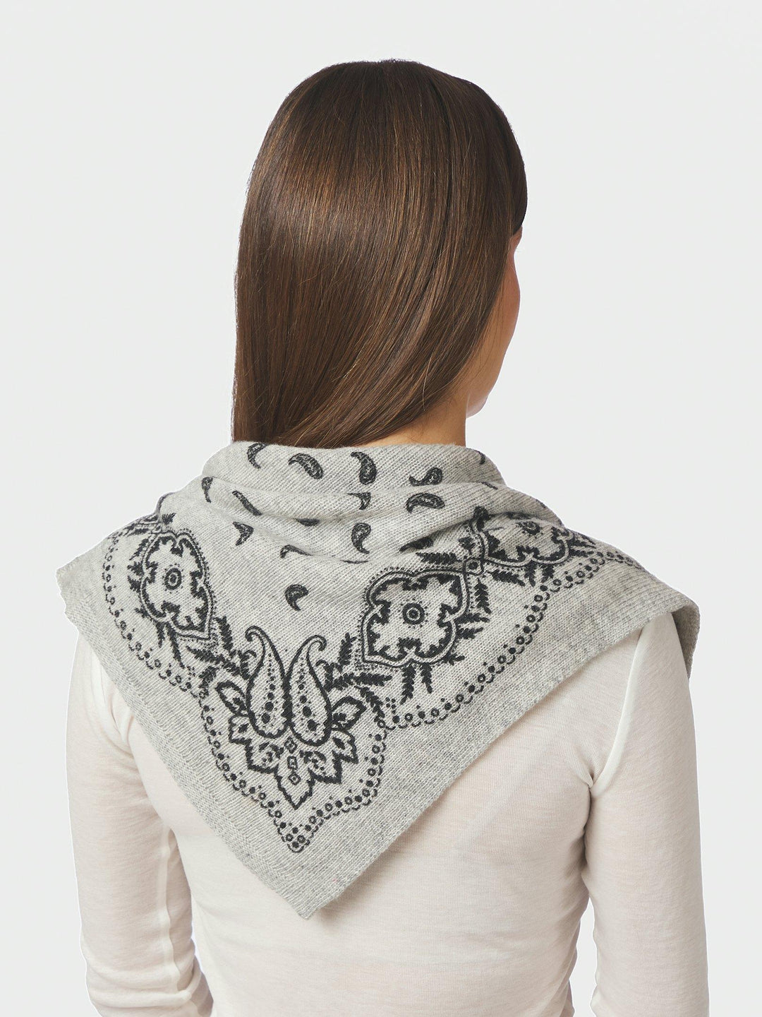 Adelina Paisley Knit Scarf Grey Melange