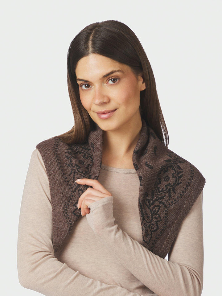 Adelina Paisley Knit Scarf Brown Melange