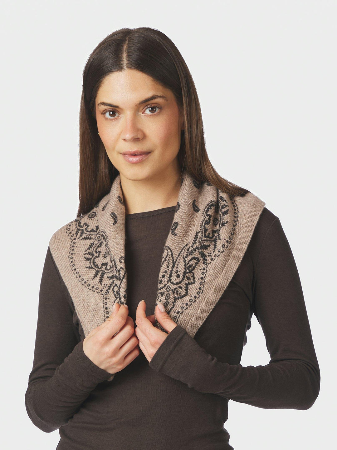 Adelina Paisley Knit Scarf Beige Melange