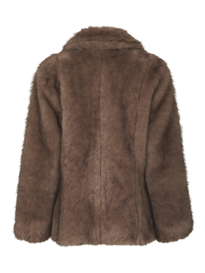 Ariella Faux Fur Peplum Jacket Warm Grey