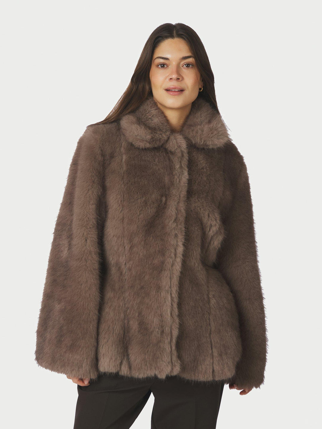 Ariella Faux Fur Peplum Jacket Warm Grey