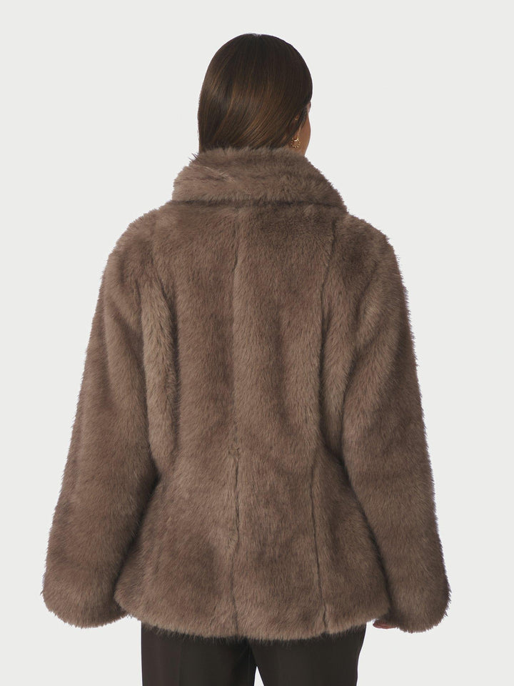 Ariella Faux Fur Peplum Jacket Warm Grey