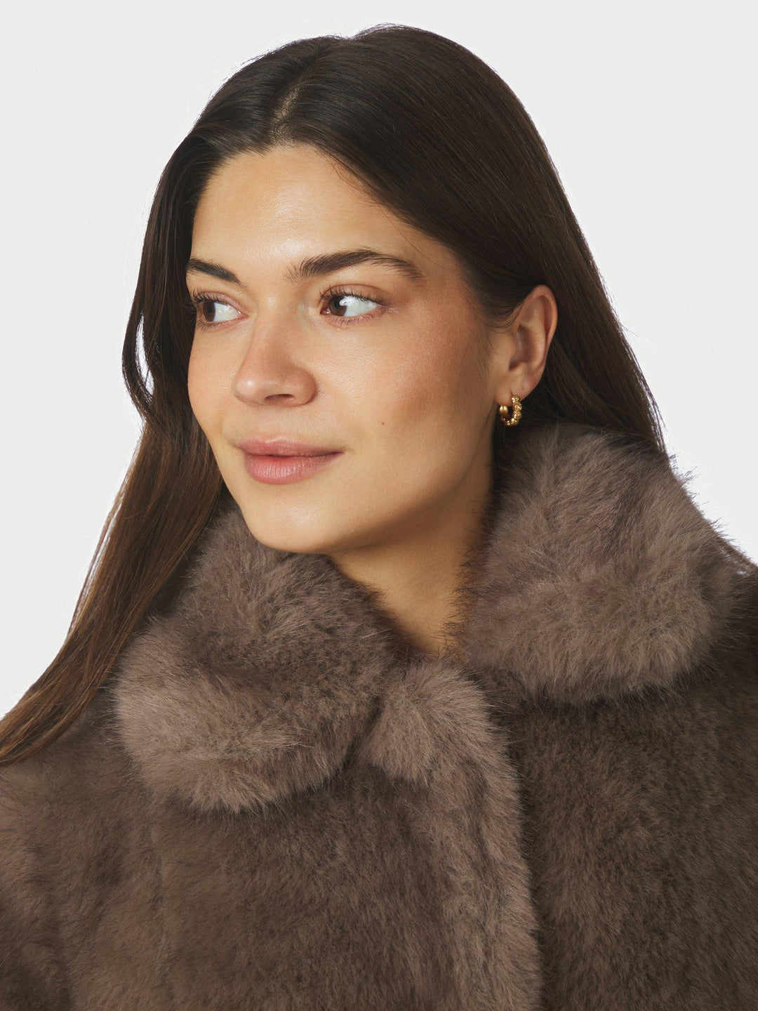 Ariella Faux Fur Peplum Jacket Warm Grey