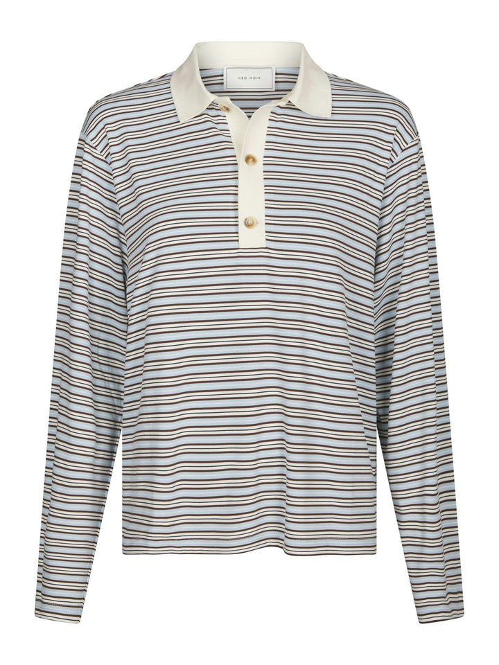Lirenne Striped Polo Blouse Light Blue