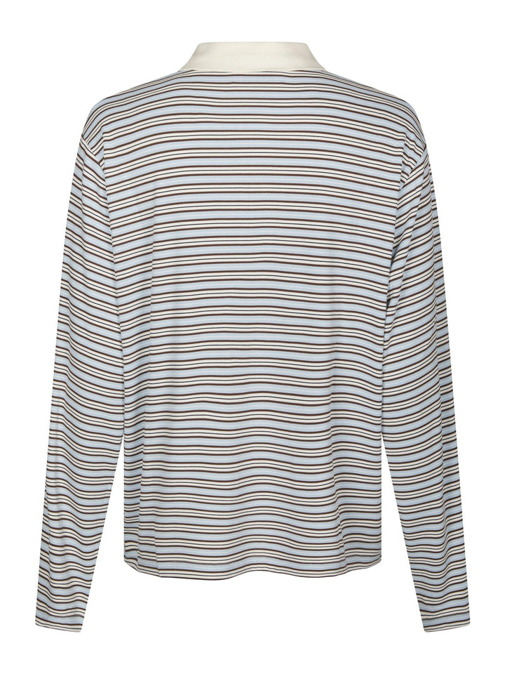 Lirenne Striped Polo Blouse Light Blue