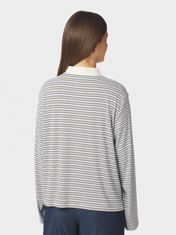 Lirenne Striped Polo Blouse Light Blue