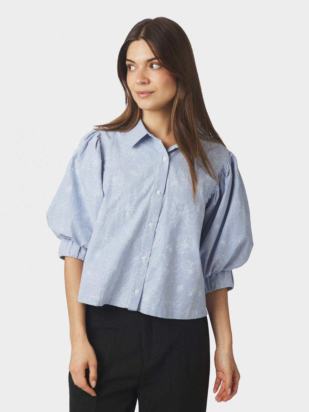 Etta Flower Stripe Shirt Light Blue