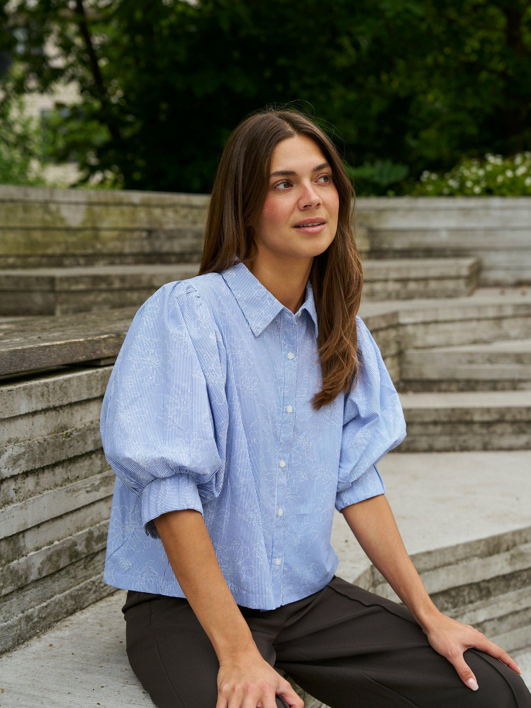 Etta Flower Stripe Shirt Light Blue