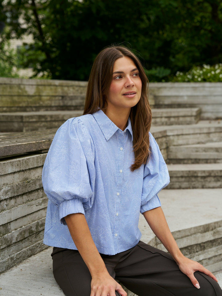 Etta Flower Stripe Shirt Light Blue