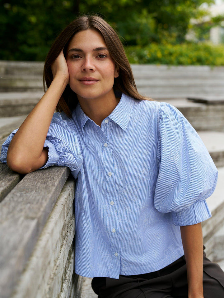 Etta Flower Stripe Shirt Light Blue