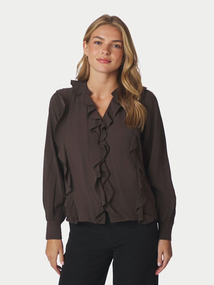 Larine Ruffle Blouse Dark Brown