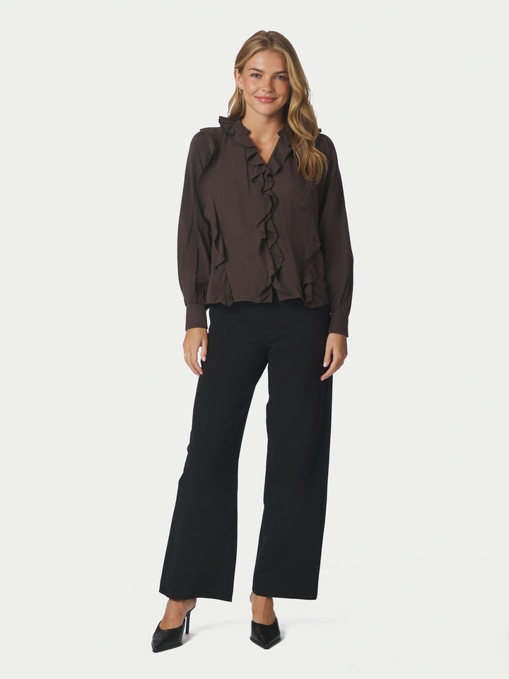 Larine Ruffle Blouse Dark Brown