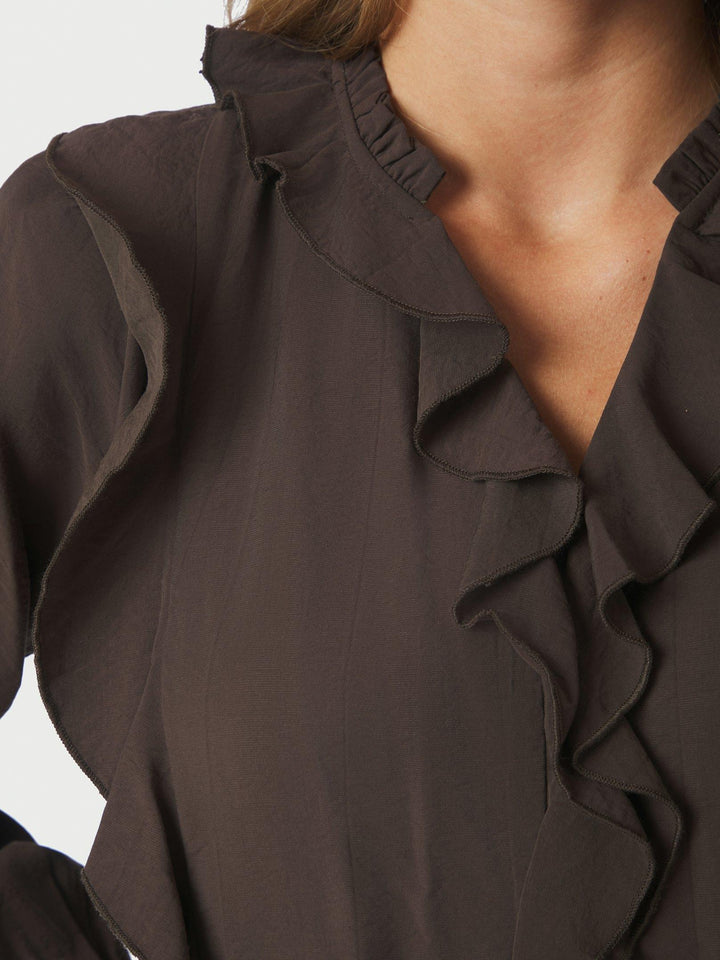 Larine Ruffle Blouse Dark Brown