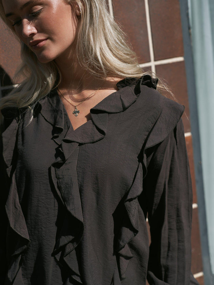 Larine Ruffle Blouse Dark Brown
