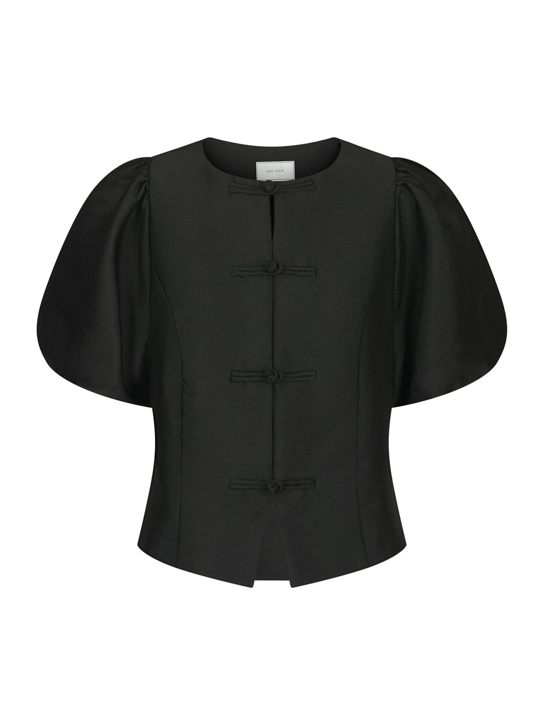 Anela Mandarin Dull Satin Blouse Black