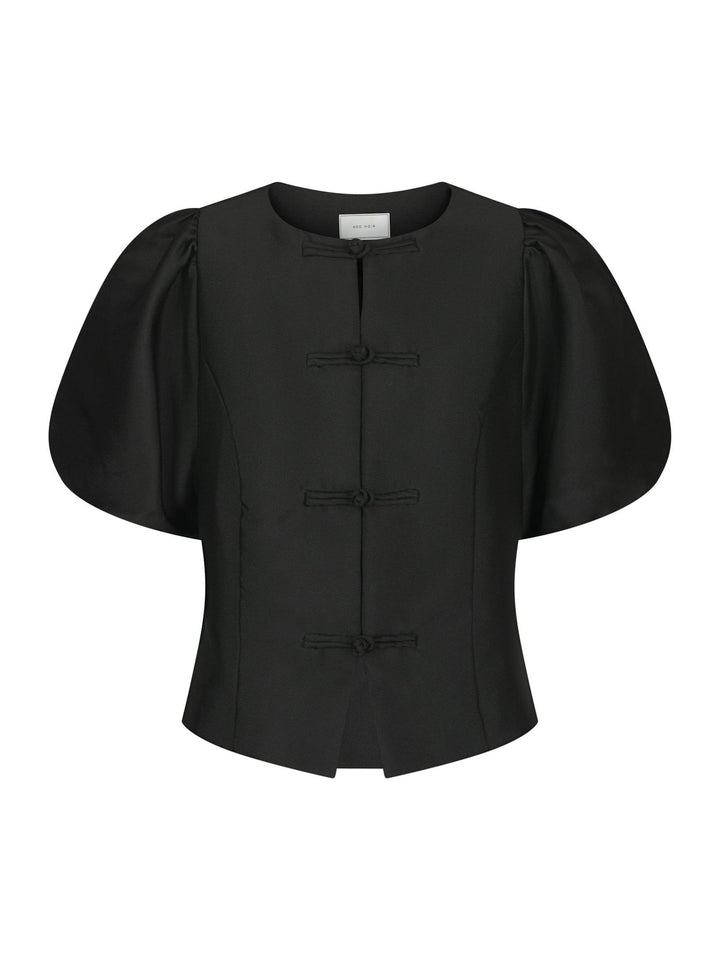Anela Mandarin Dull Satin Blouse Black