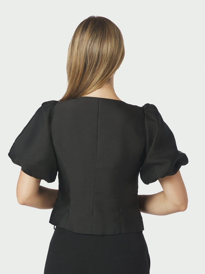 Anela Mandarin Dull Satin Blouse Black