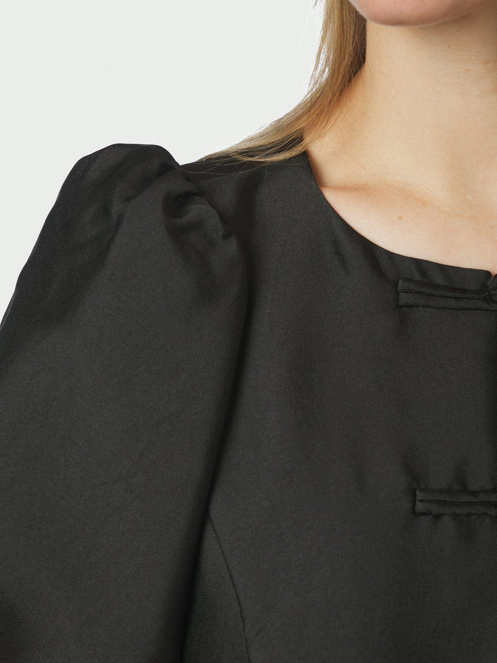Anela Mandarin Dull Satin Blouse Black