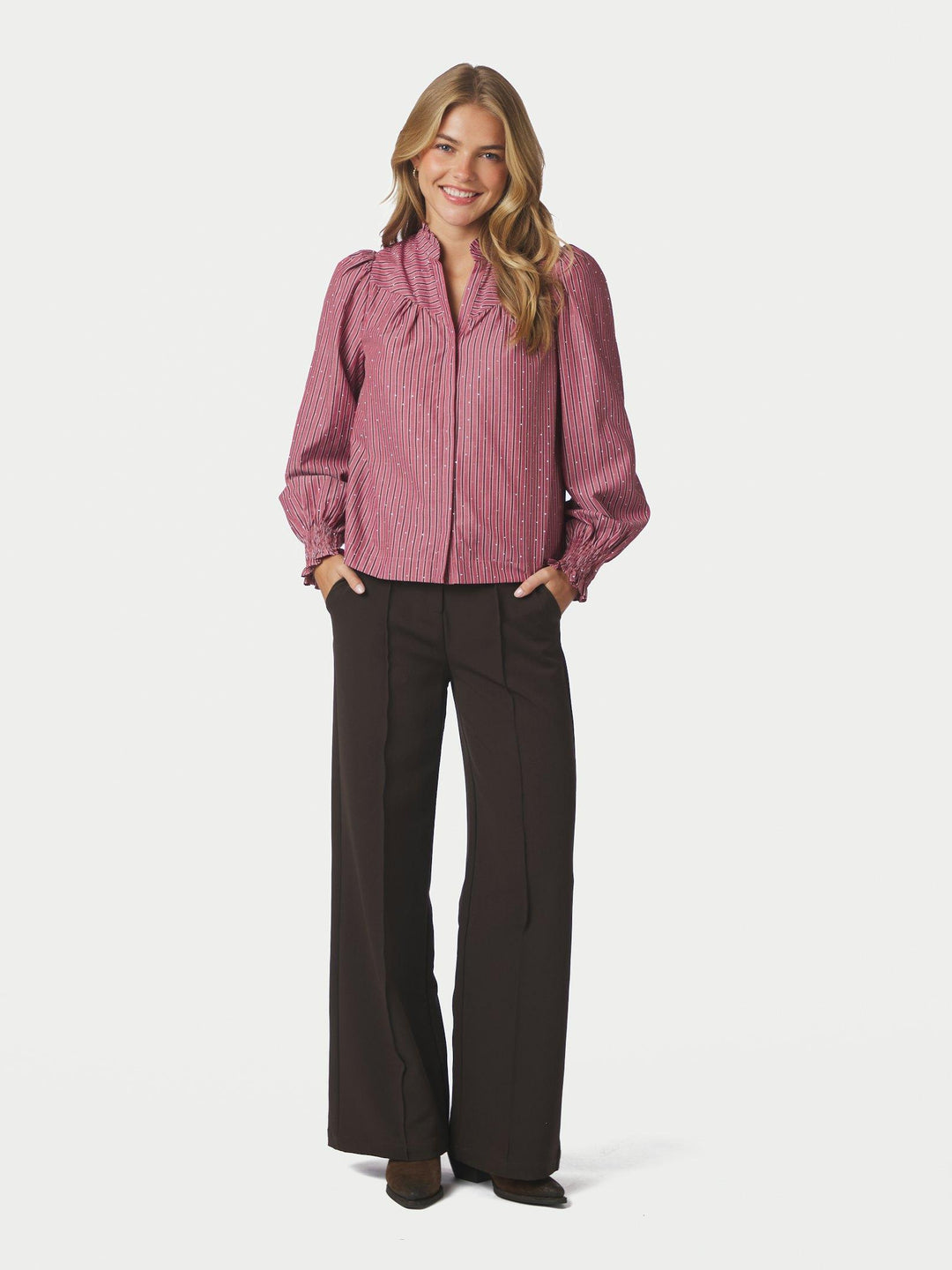 Astrida Soft Stripe Stone Blouse Dark Rose