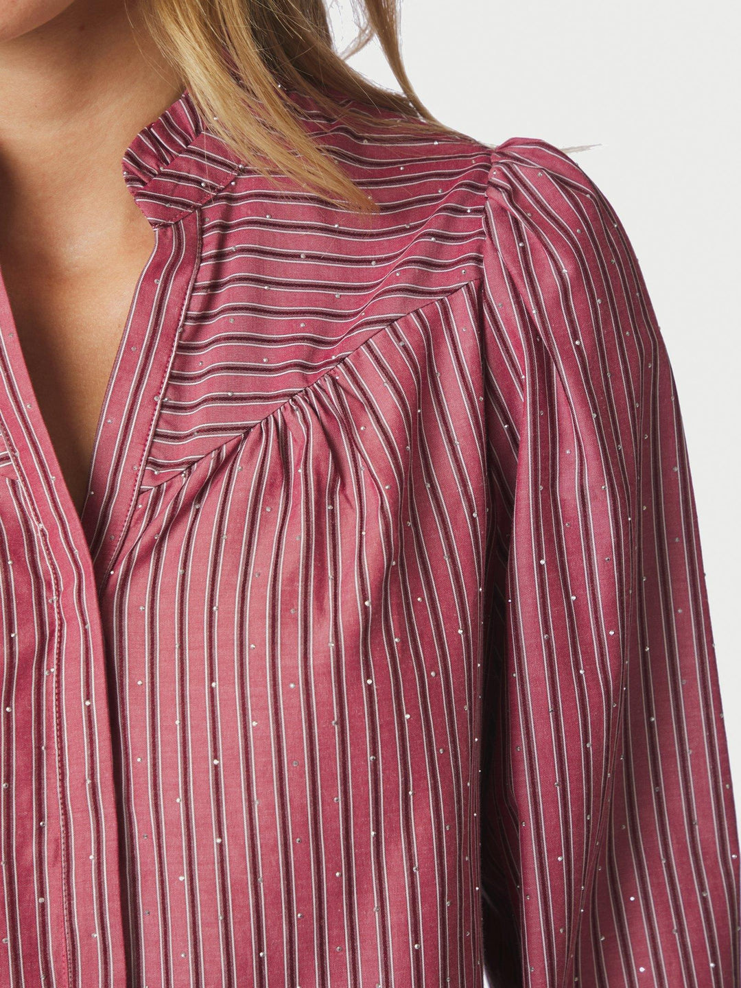 Astrida Soft Stripe Stone Blouse Dark Rose