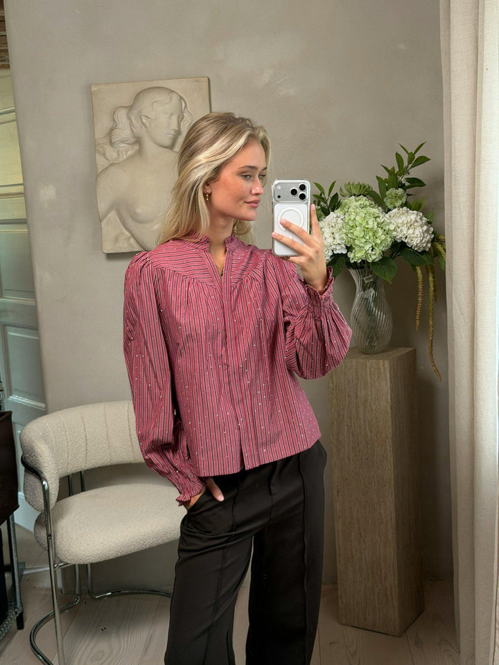 Astrida Soft Stripe Stone Blouse Dark Rose