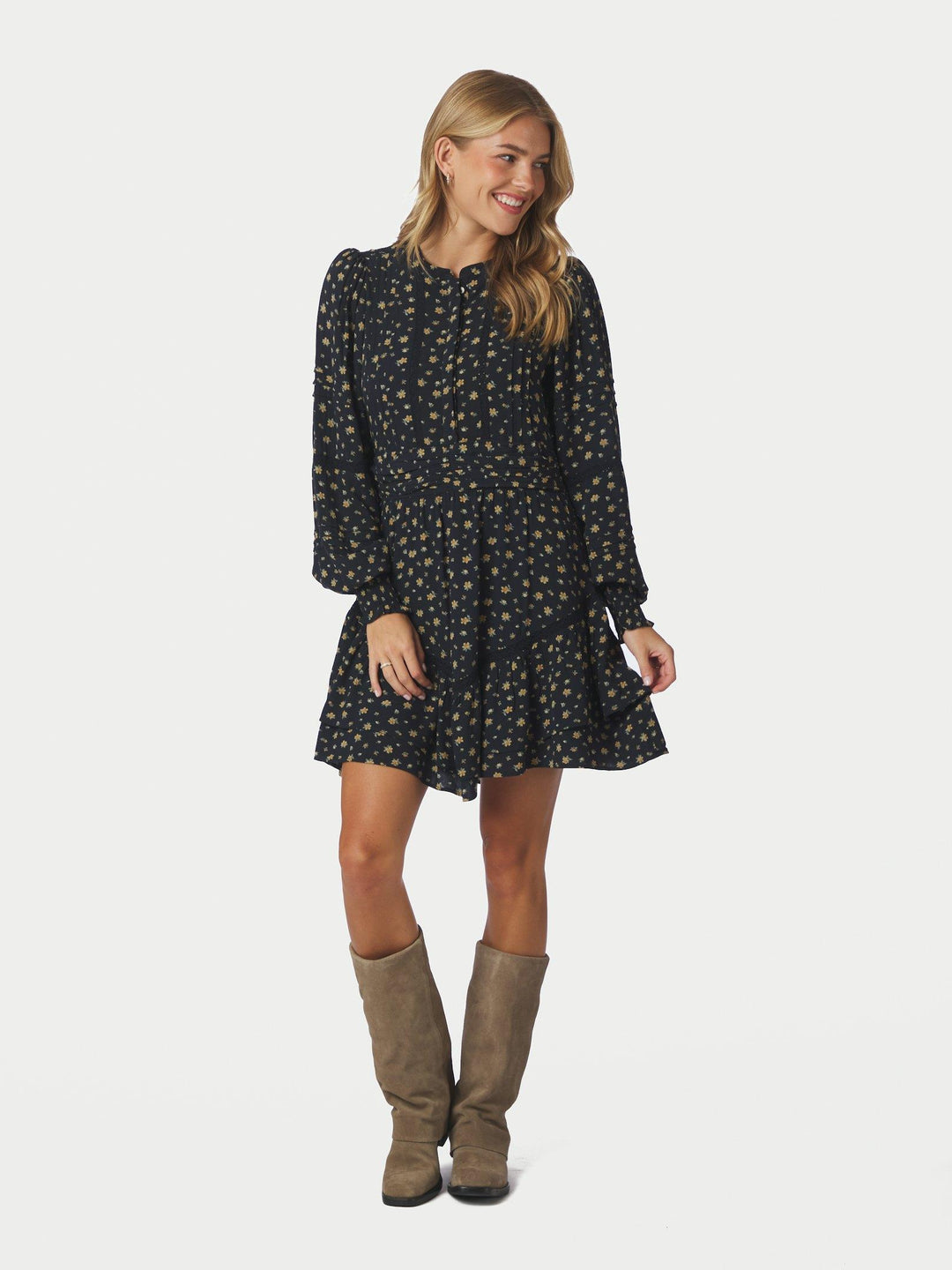 Roberta Small Flower Dress Black