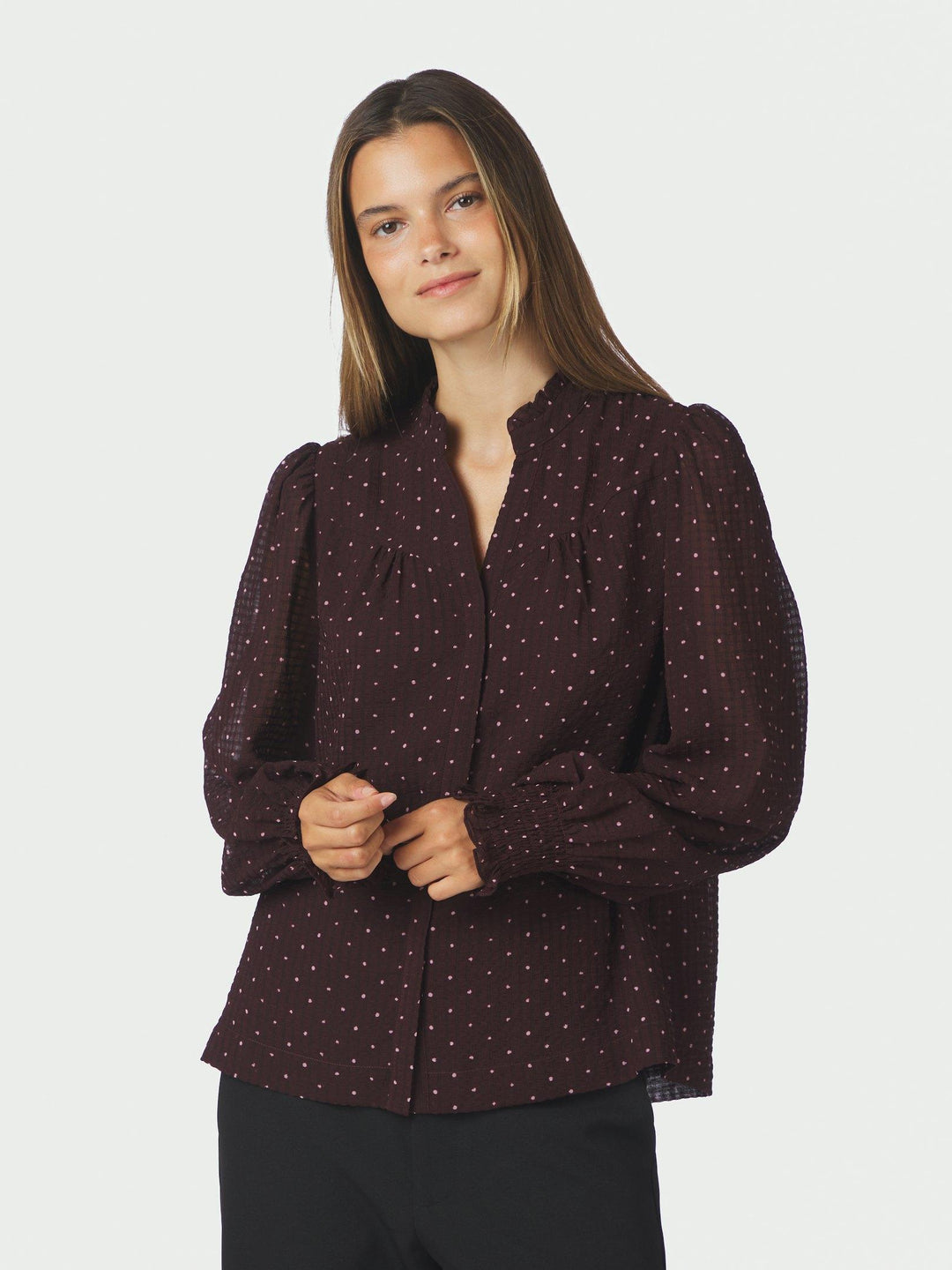 Astrida Dotted Blouse Burgundy