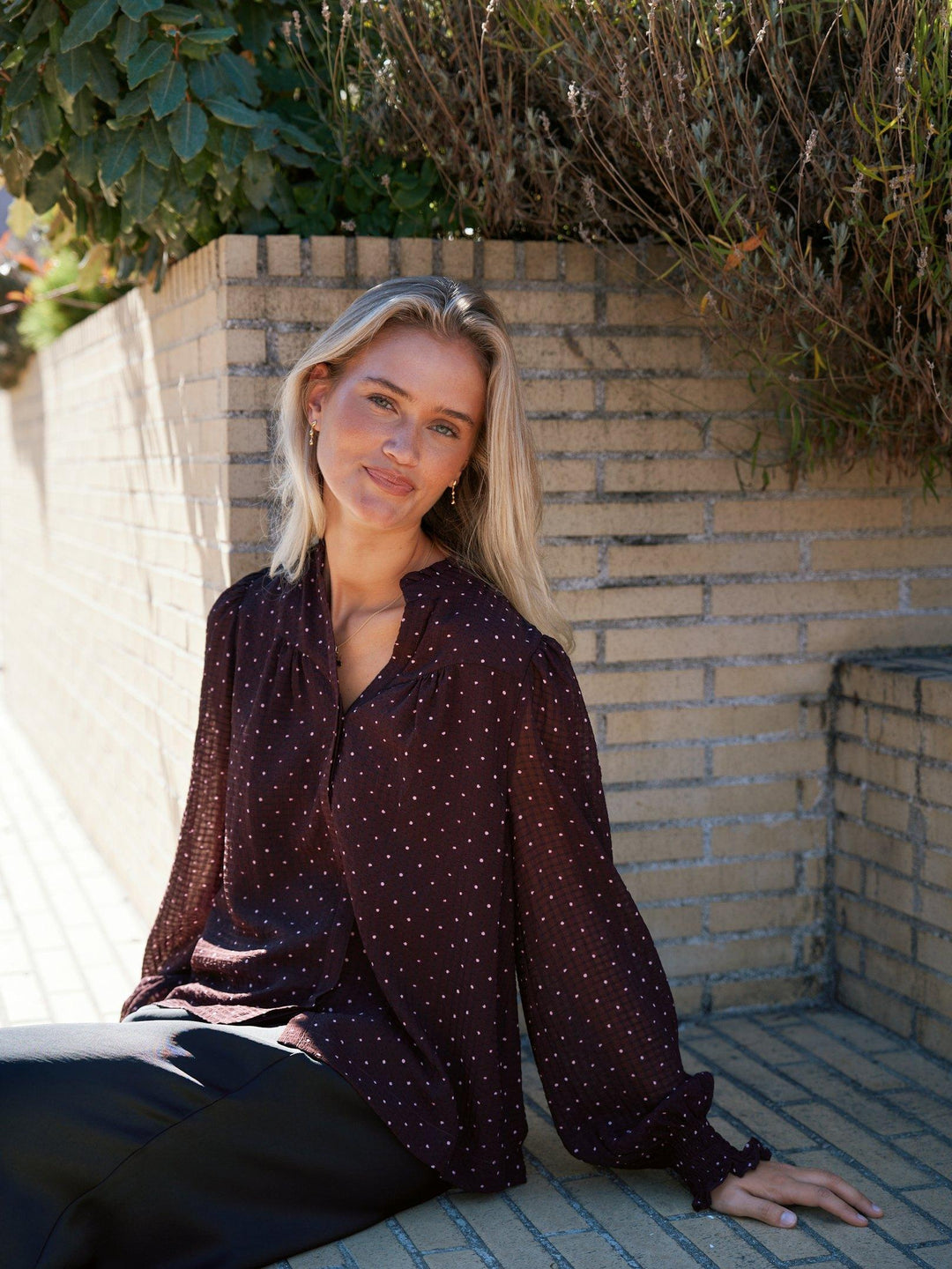 Astrida Dotted Blouse Burgundy